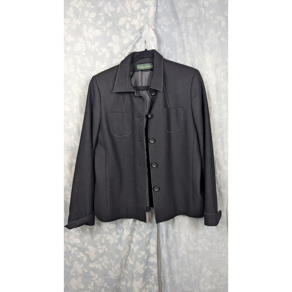Vintage 90s Harve Benard Black Wool Button Down Jacket Sz L